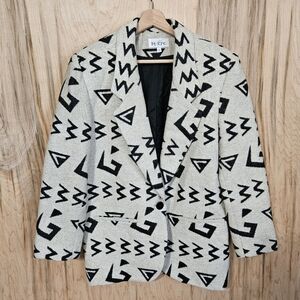 The Icing Vintage 90s Geometric Print Wool Blend Blazer Womens Sz Small Runs Big